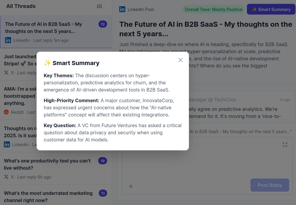 Screenshot of the Smart Summary modal