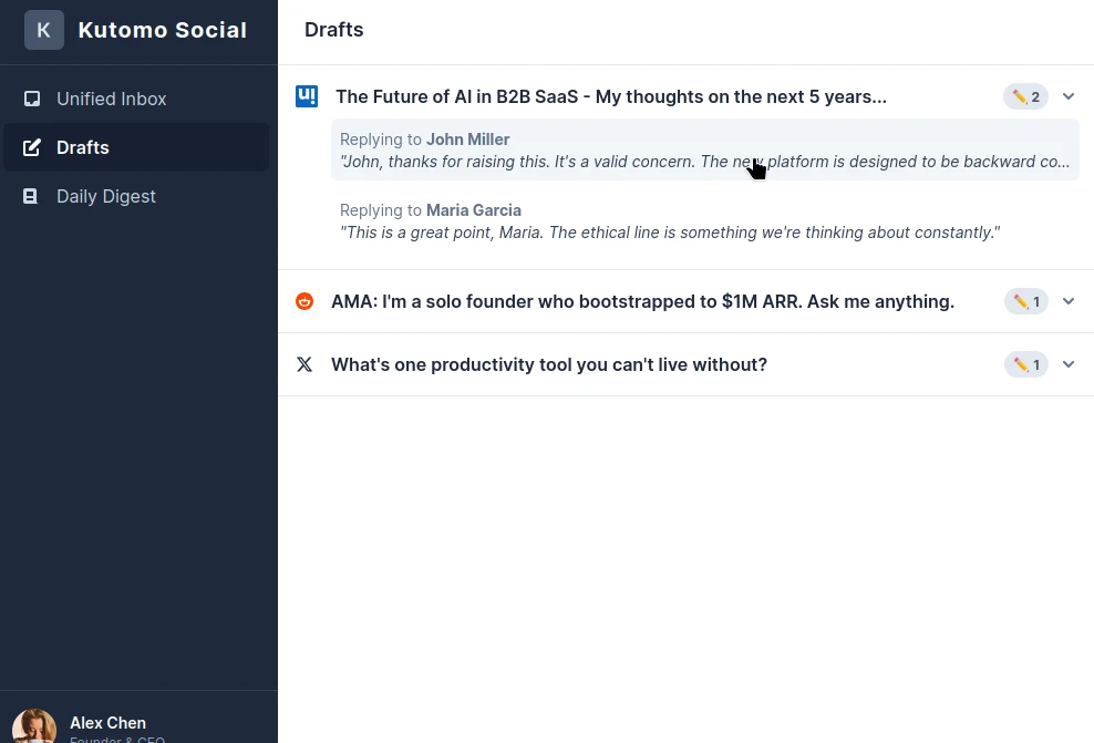Screenshot of the Drafts view